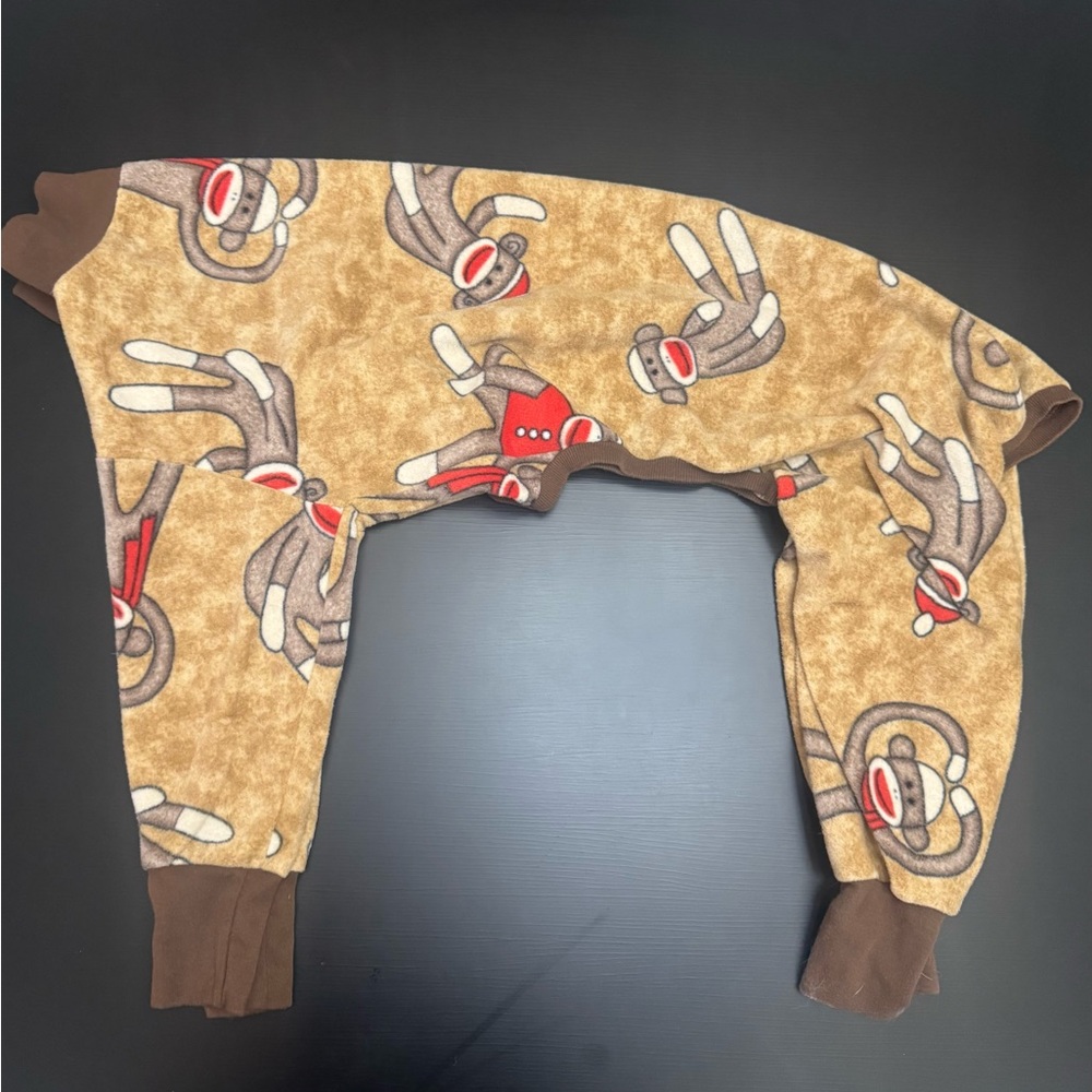 Brown Sock Monkey Print Dog Pajama XL